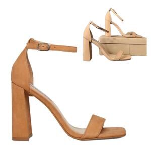 Steve Madden Tiaa Sz‎ 11 Camel Nubuck Leather Chunky Comfy Cute Block Heels NWB